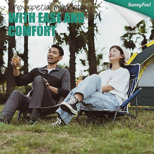 Miniatura 5 de SUNNYFEEL Silla de playa plegable baja para campamento, paquete de 2, sillas portátiles para mochileros con soporte para tazas, bolsa de transporte