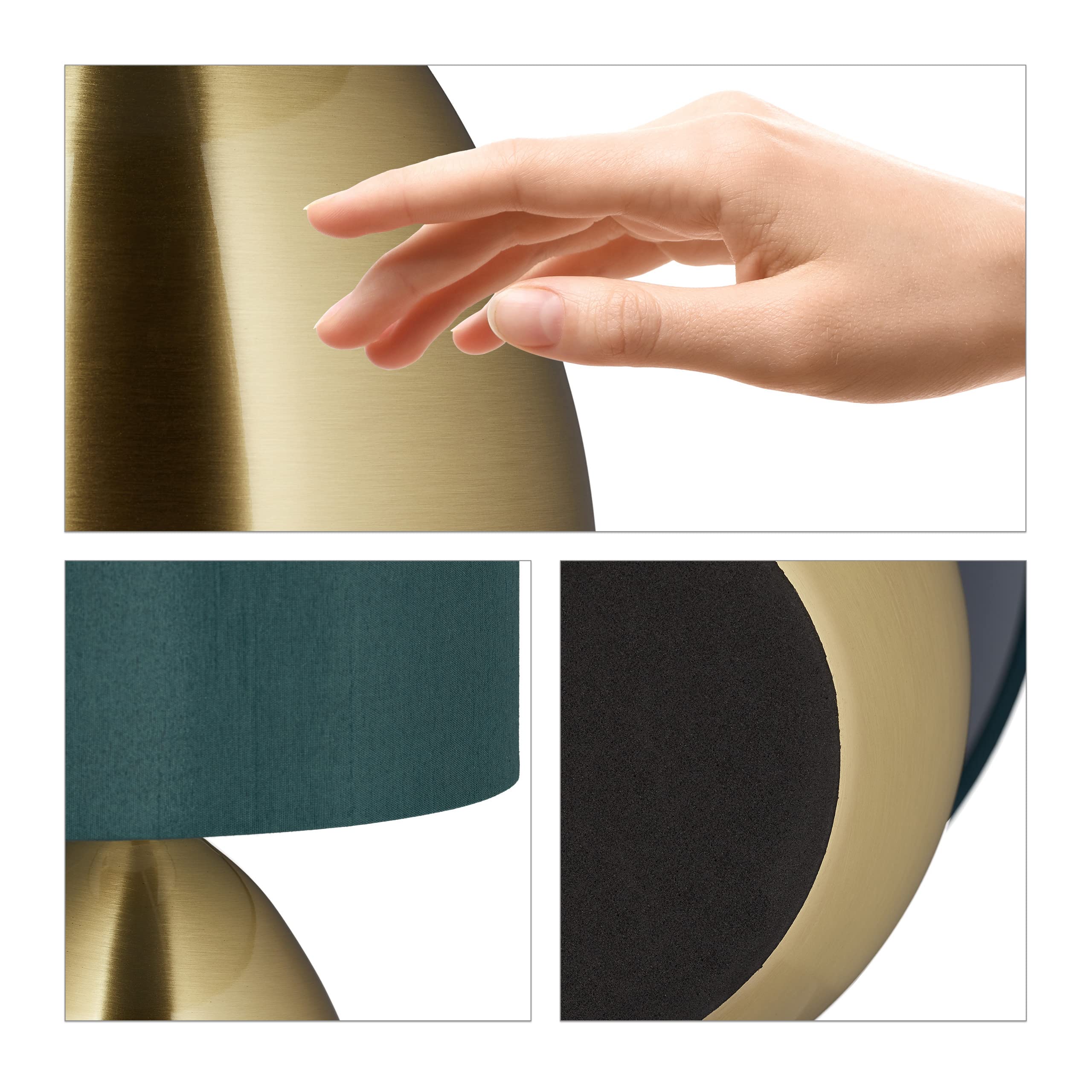 Relaxdays Lampada da Tavolo, Luce con Funzione Touch Regolabile, Moderna, 3 Livelli, E14, HxD: 33,5 x 18 cm, Ottone
