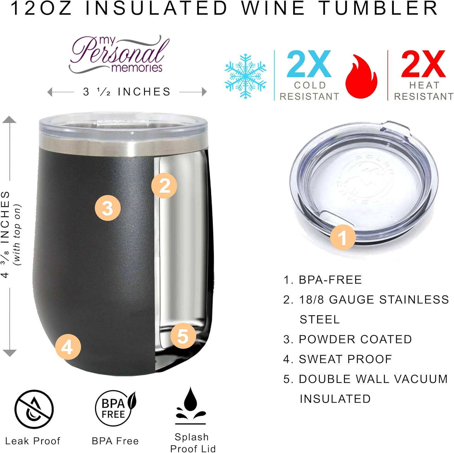 My Personal Memories 12 oz Mr and Mrs Insulated Wine Tumbler Set of 2 (Black, White) - Image 3