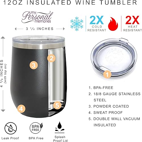 Miniatura 3 de My Personal Memories Juego de 2 vasos de vino aislados Mr and Mrs de 12 onzas (negro Mr White Mrs)