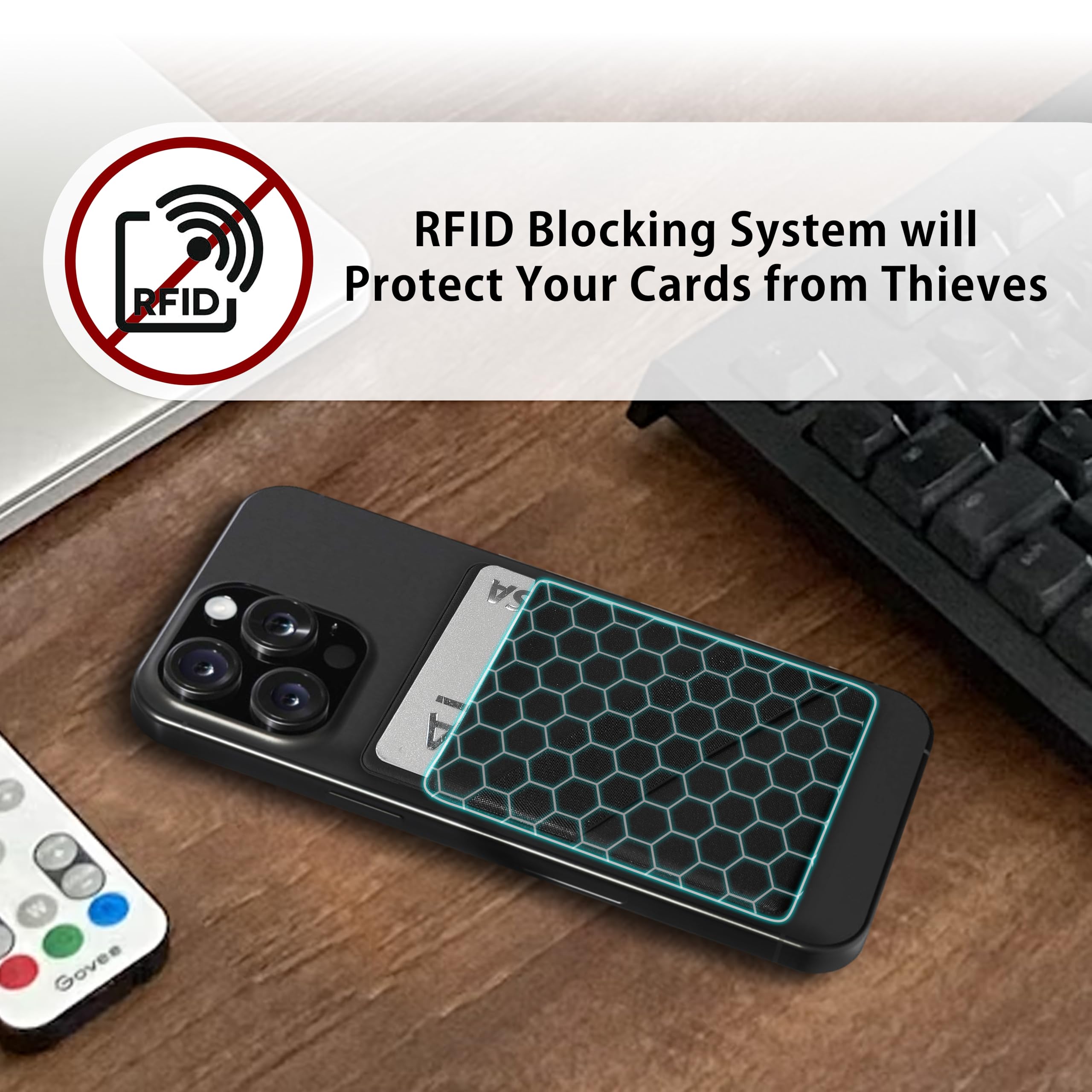 MyGadget Portafoglio per Smartphone X 1 Tasca & Finger Holder - Protezione RFID e NFC – Porta Carte di Credito Cuffie o Soldi - Wallet per Cellulare da incollare - Nero