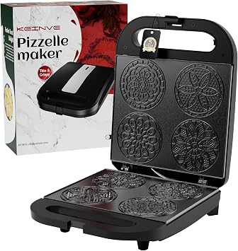 آلة Pizzelle Maker، 4 * 4 بوصة صغيرة غير لاصقة الكهربائية Pizzelle كوكي بيكر لقضاء عطلة، حزب، علاج