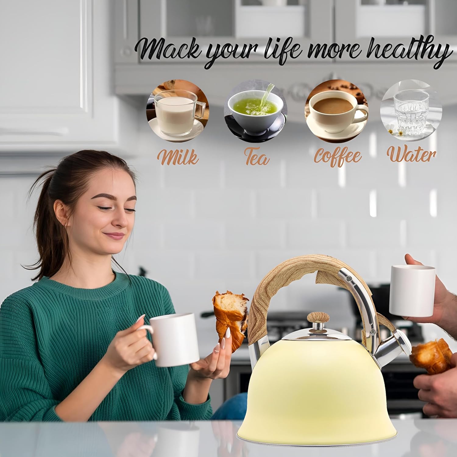 Tea Kettle Stovetop,3.5L Stainless-Steel Whistling Tea Kettle With Lid, Works For All Stovetops,Perfect Tea Pots for Stove Top for Preparing Hot Water for Coffee or Tea (Yellow)