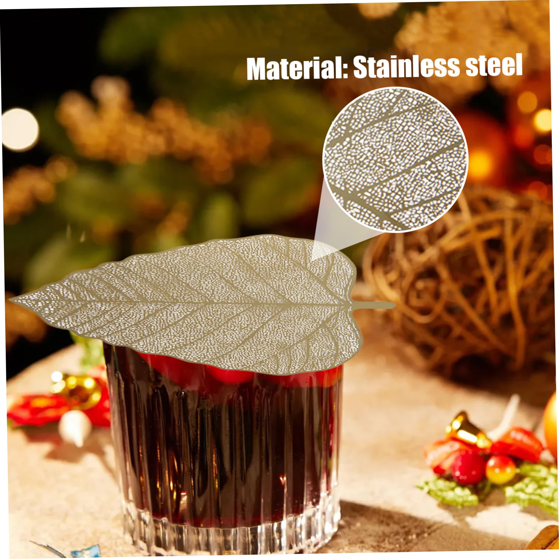 Weinglasabdeckungen 2pcs Edelstahlglasabdeckungen für Getränke, Blattform -Mesh -Wein, um Insekten herauszuhalten, Getränkeabdeckung für Kaffeetassen Tee Tassen