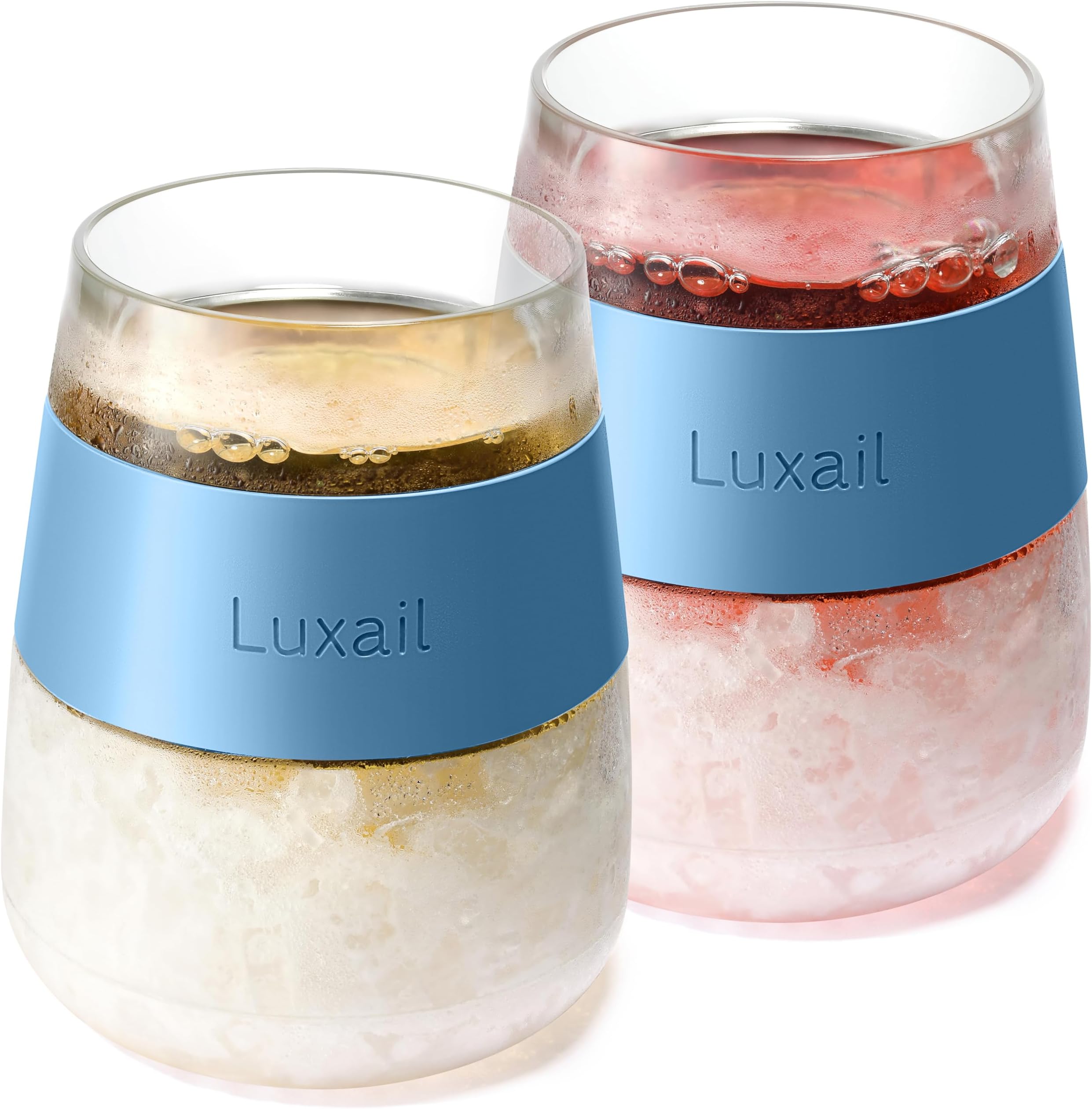 Wine Glasses, Plastic Wine Glasses Set of 2, Wine Gifts, Double Wall Insulated Freezer Tumbler, Stemless Freezer cups for Red and white Wine, 8.5 Oz, Misty Blue