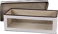 Vista 5 de Caja de almacenamiento de lona natural con visor, borde marrón, de Household Essentials, mezcla de algodón, L