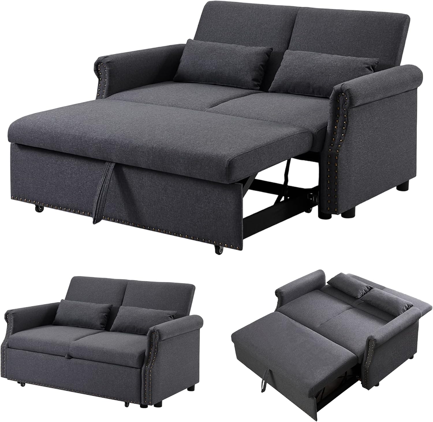 Runboll 55" Loveseat Pull Out Sleeper Sofa Bed Fabric