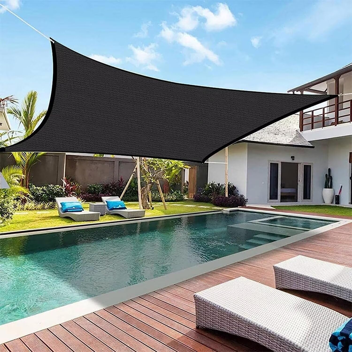Sun Shade Canopy,Outdoor Sunshade Swimming Pool Sun Awning - Rectangle Shade Block for Patio Garden Outdoor Facility（with an 8-Meter Long Rope）(Black 2M * 2M