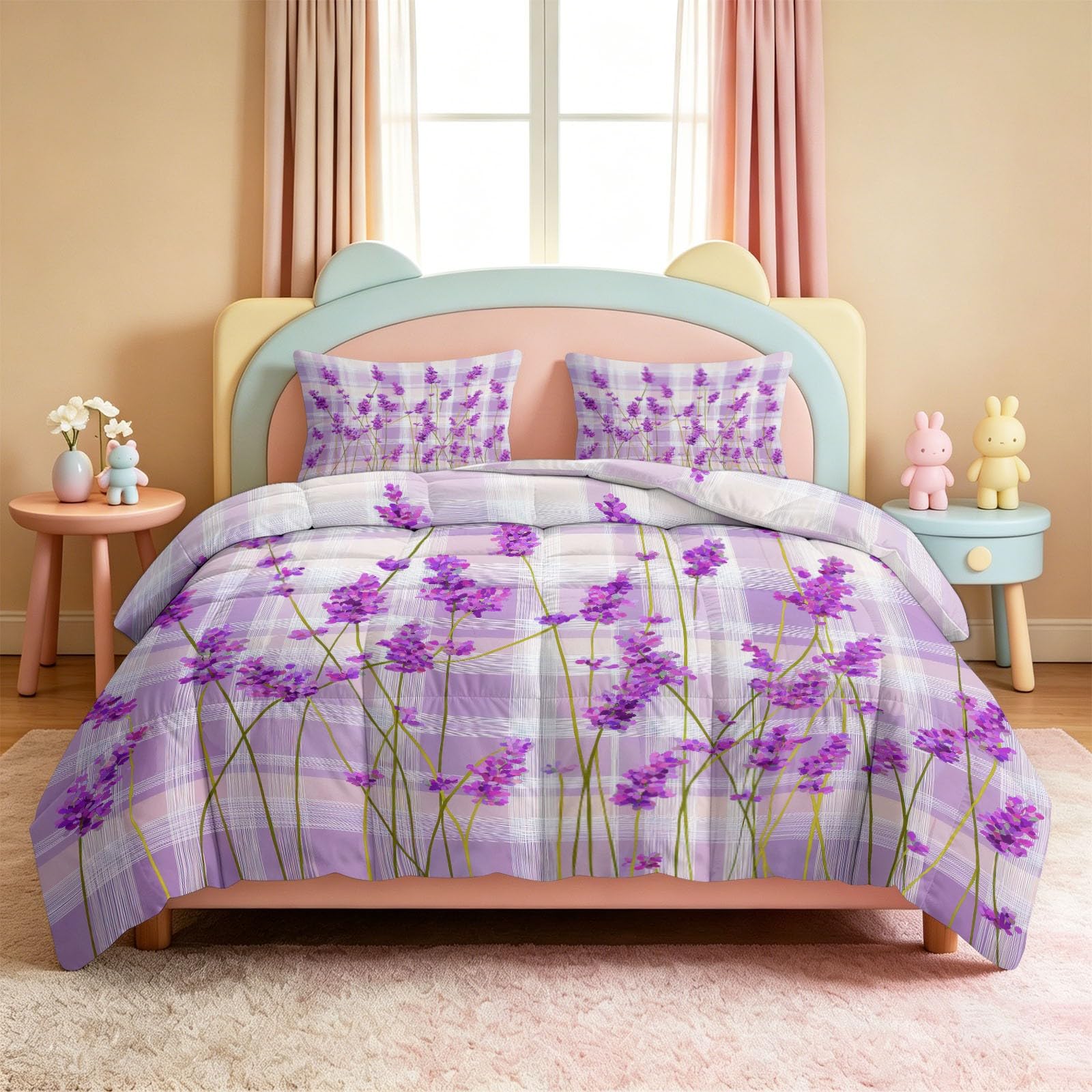 Genérico Edredón Invierno 150x200cm Lavanda Morada Edredón Nórdico Acolchado Suave Cálido y Transpirable con 2 Fundas Almohada 50x70cm, Lavable, 4 Estaciones