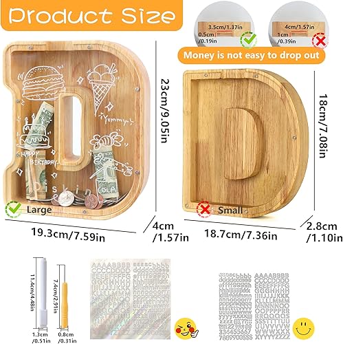 Miniatura 2 de Alcancía de madera grande con letras para niños y niñas, alcancías personalizadas de madera de la A a la Z con área objetivo, letras del alfabeto,