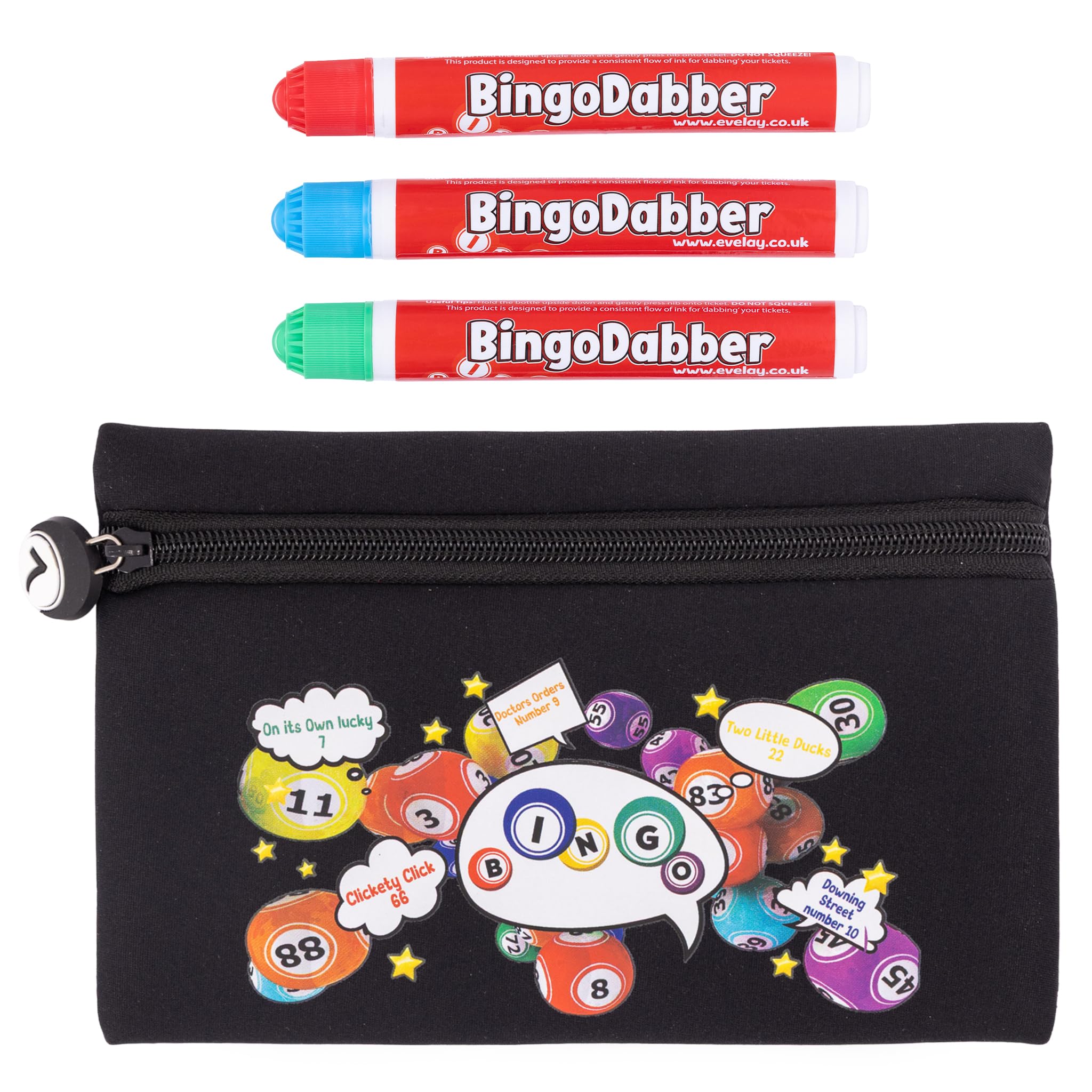 Bingo Dabber Case Holder Gift Set | Storage Bag + 3 Bingo Dabbers | Non-Drip Marker Pens | Bingo Accessories for Home, Clubs & Events