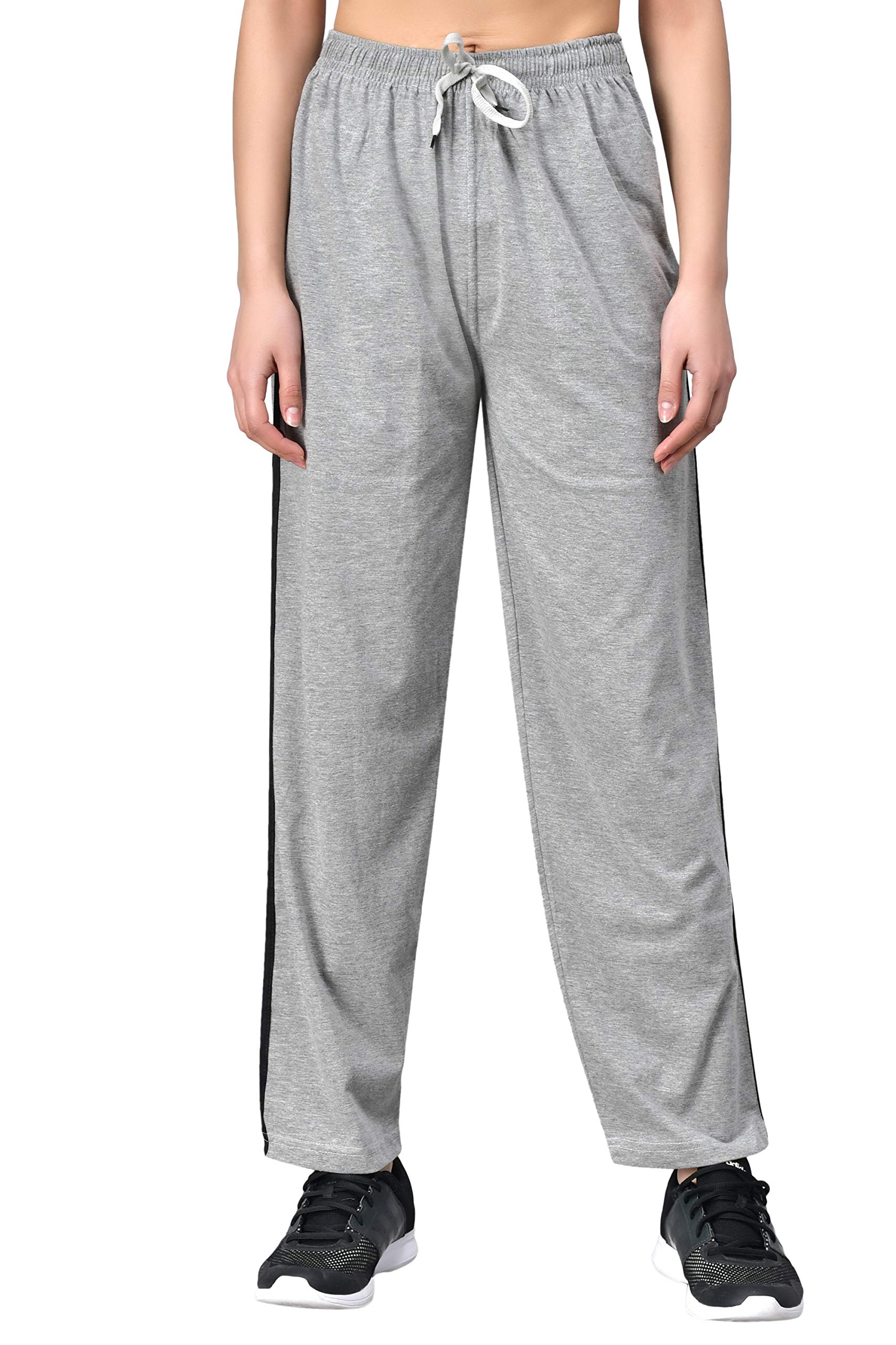 fflirtygo Women's Cotton Track Pants, Joggers for Women, Women�s Leisure Wear, Night Wear Pajama, Grey Color with Black Stripe and Pockets for Sports Gym Athletic Training Workout-picture-18