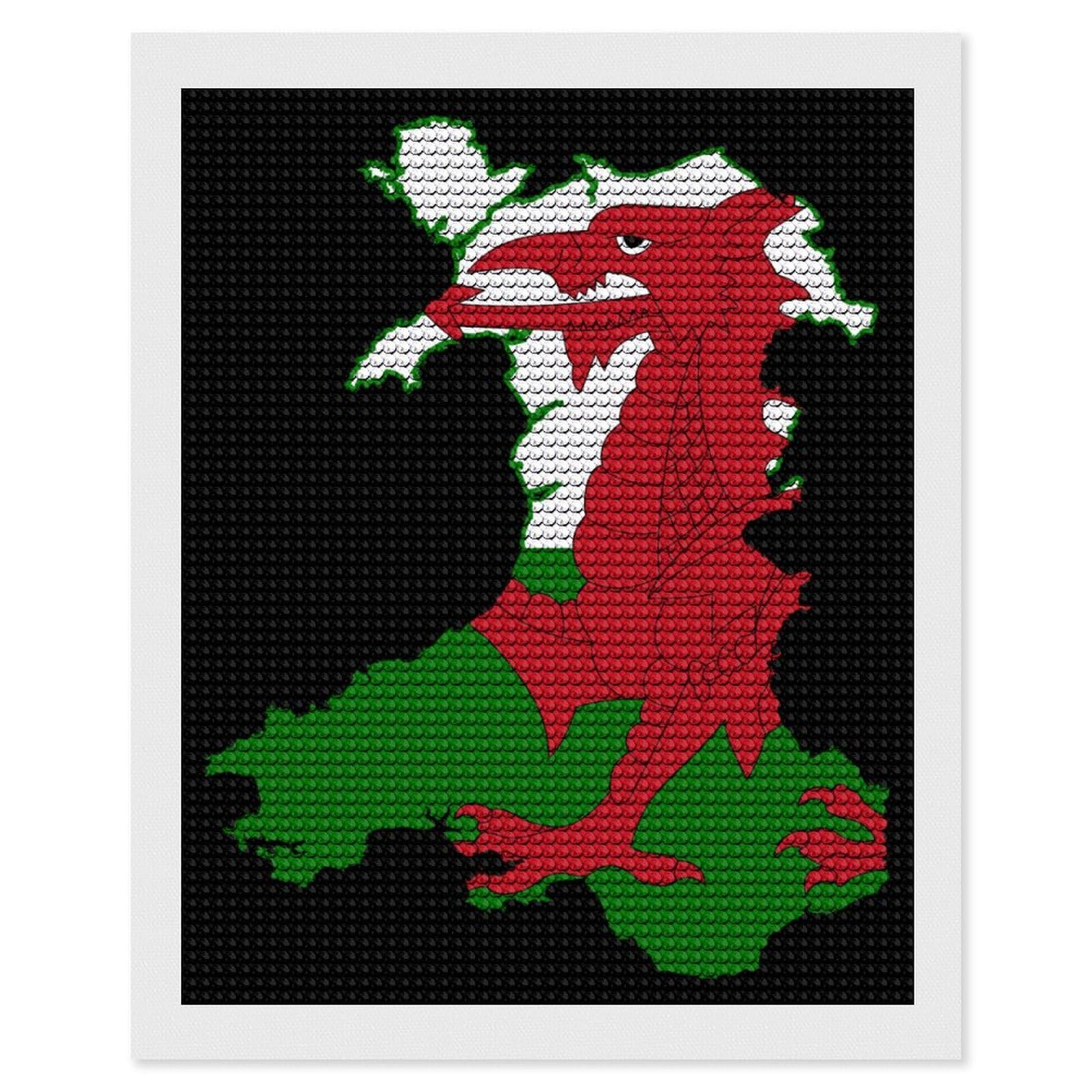 Nclqvjxzkhw Style Flag Map Of Wales Diamond Art Painting For Adult Round Diamonds Pictures Arts Crafts Home Wall Decor 16"X20"