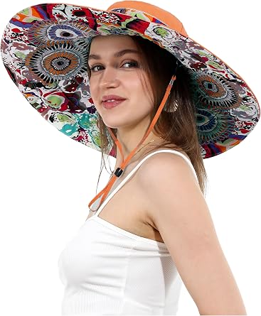 sy soul young Womens Floral Patterned Sunhat with Ultra Wide Brim UPF 50+