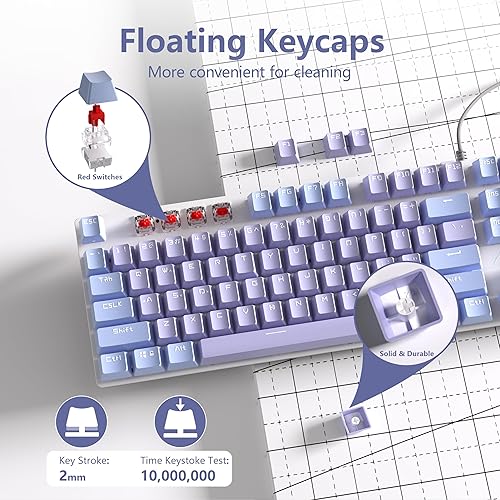 Miniatura 6 de AULA Teclado F2088 Pro, teclado mecánico morado de 108 teclas con retroiluminación RGB arco iris, cubierta superior extraíble, perilla estética,