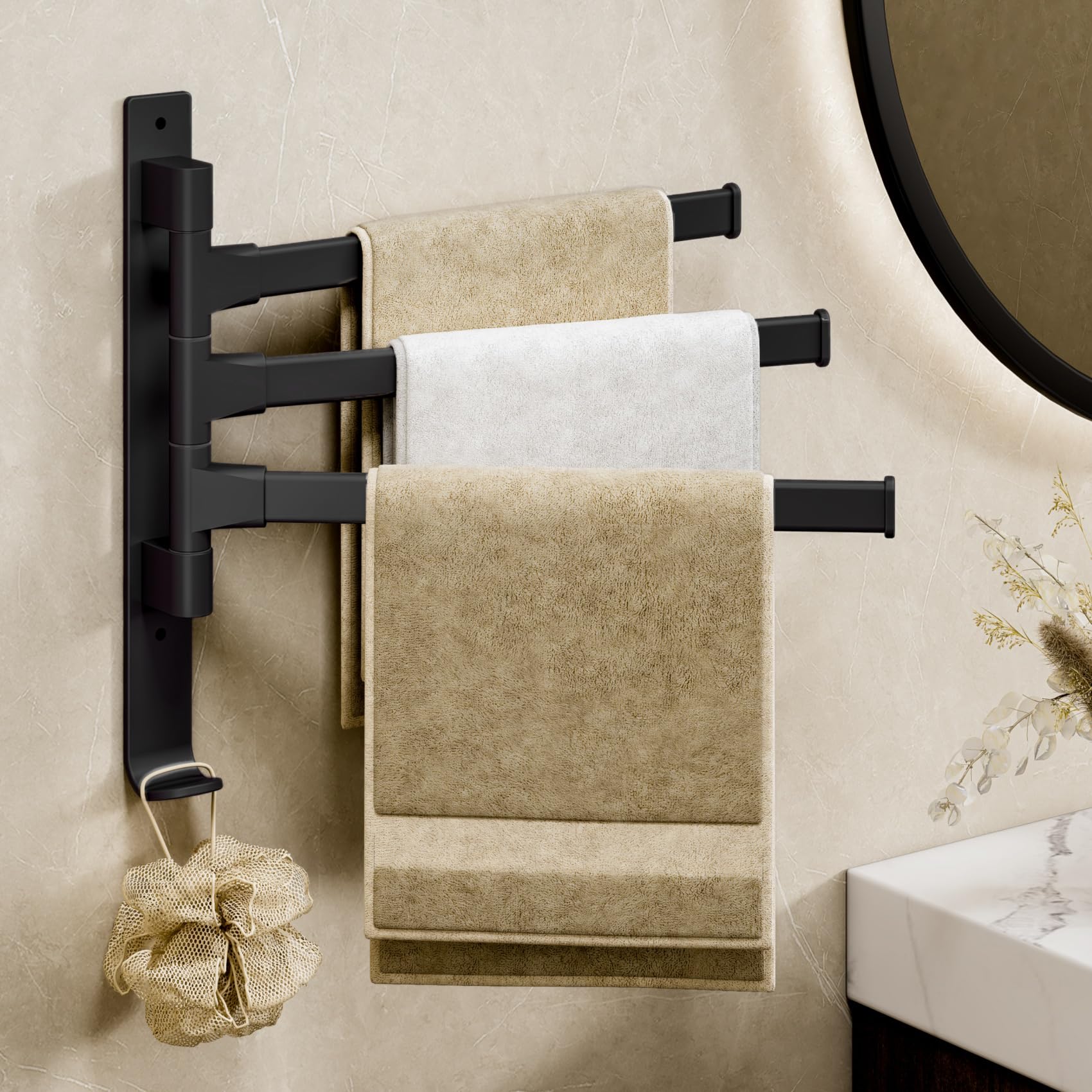 yozhch Kitchen Swivel Towel Rail Wall Mounted, Bathroom Rotating Small Towel Rack