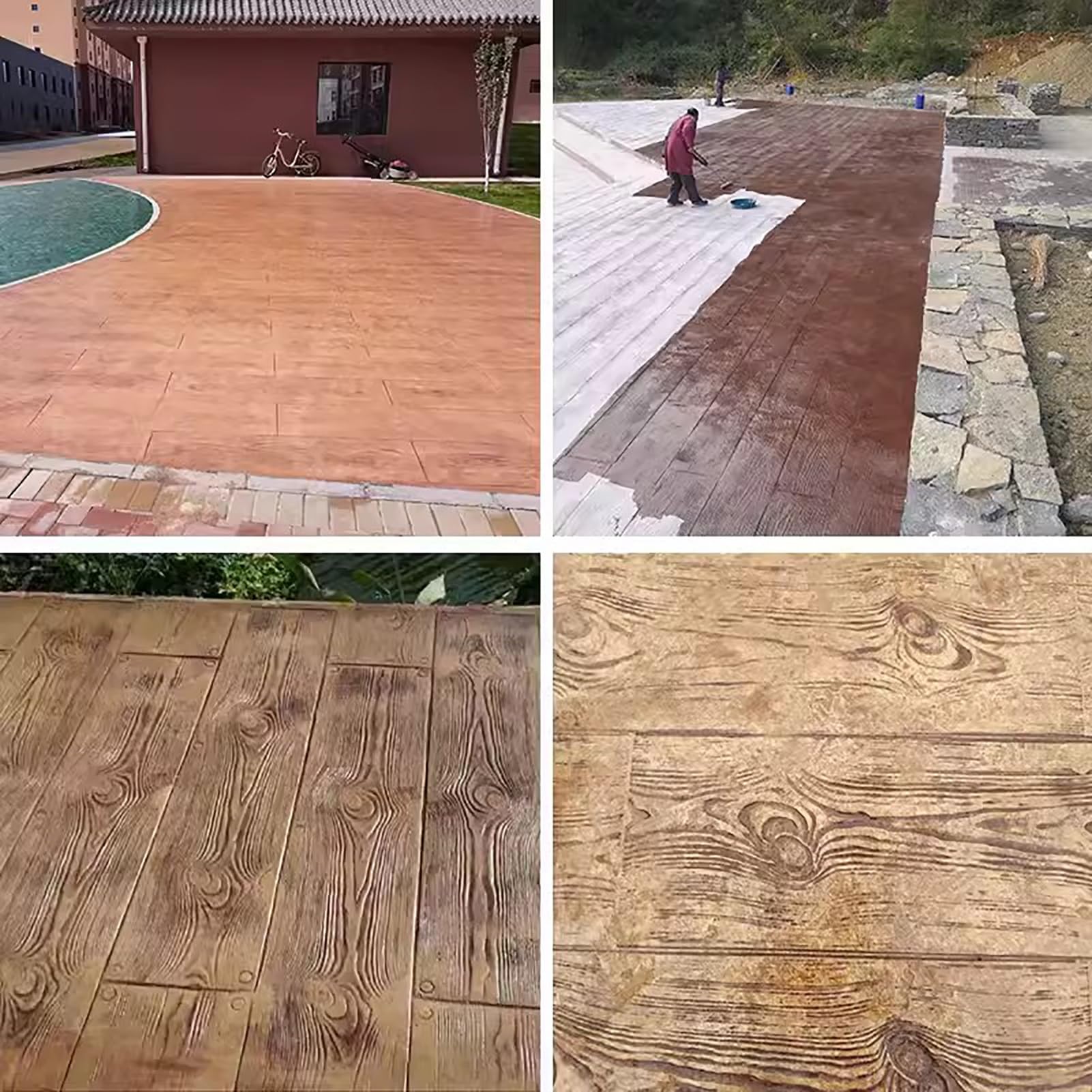 Tappetino per timbri in Cemento con Trama di venature del Legno Vecchio, 120 x 25 cm Stampo in Cemento Rettangolare con Texture di Assi di Legno, Cuscinetti per timbri PE，2PCS