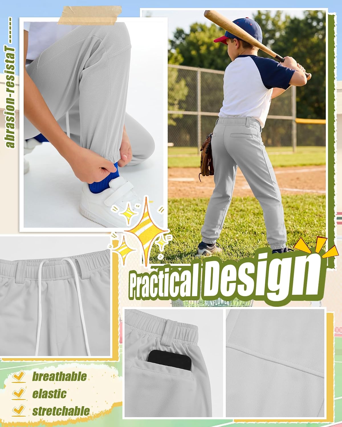 Halfchet 3 Pack Toddler Boys Baseball Pants Softball Pants