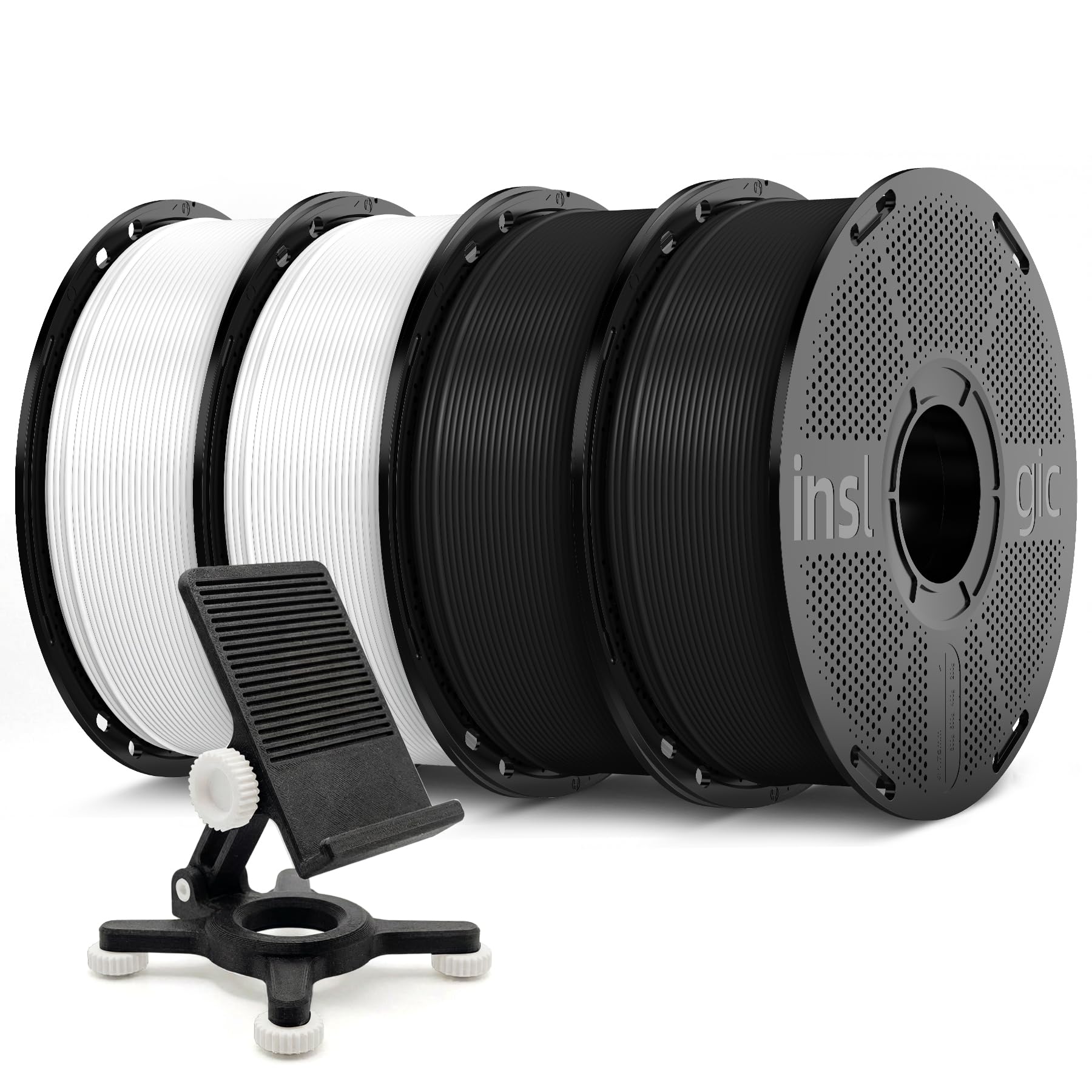 Inslogic Wstępnie wysuszony filament PETG Pro 1,75 mm, mata o dużej prędkości PETG Pro, pasuje do większości drukarek 3D FDM, wiązka 4 kg (2 czarne + 2 białe)