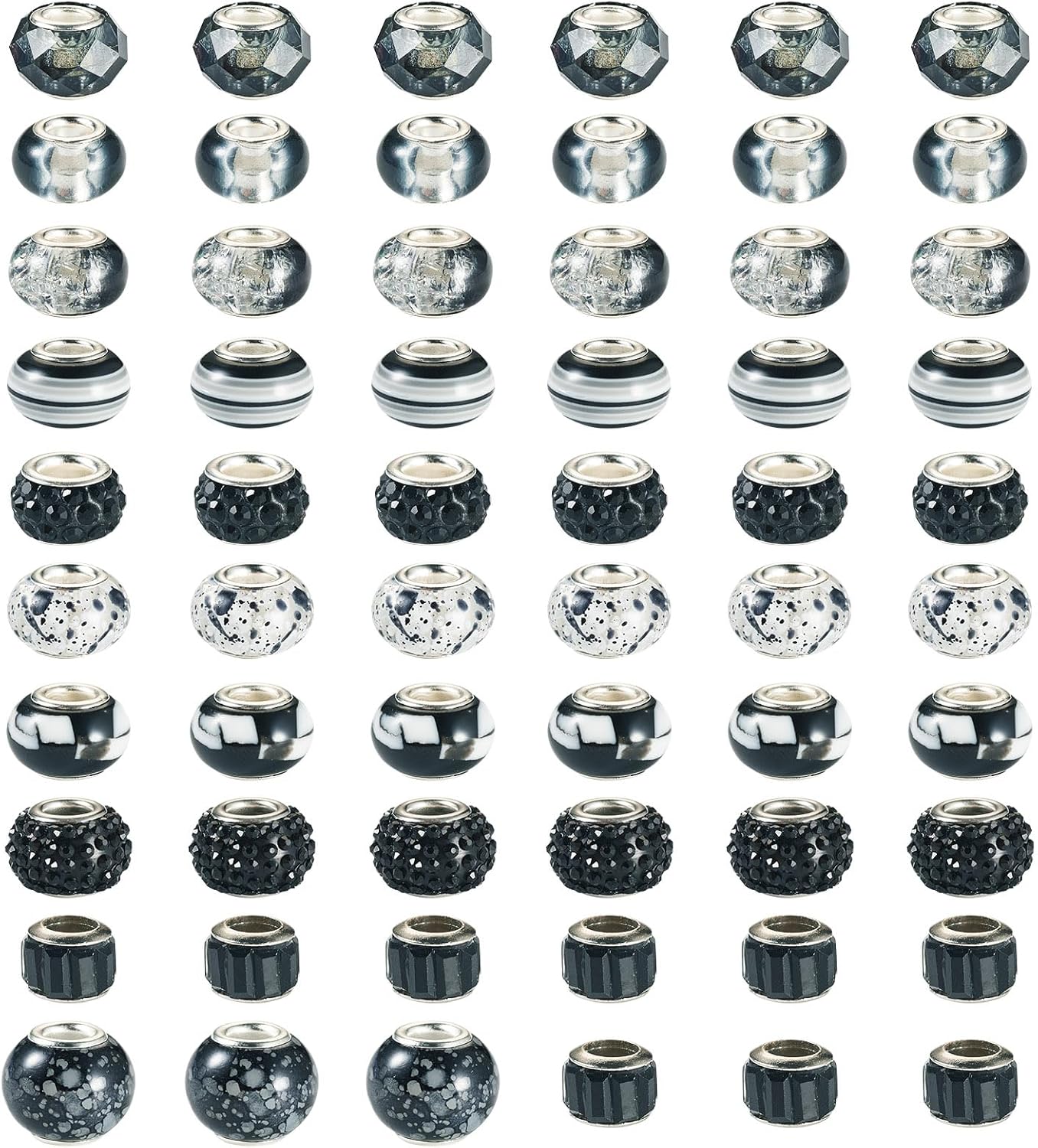 KISSITTY 67Pcs Polymer Clay Large Hole European Beads with Rhinestone Assortment Resin Craft Bead Glass European Bead Black Crystal Spacer Beads for Bracelets Pens Necklace DIY Jewelry Making Supplies - Image 2