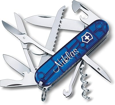 Victorinox Huntsman 1.3713 - Navaja suiza con 15 funciones personalizadas (azul transparente)