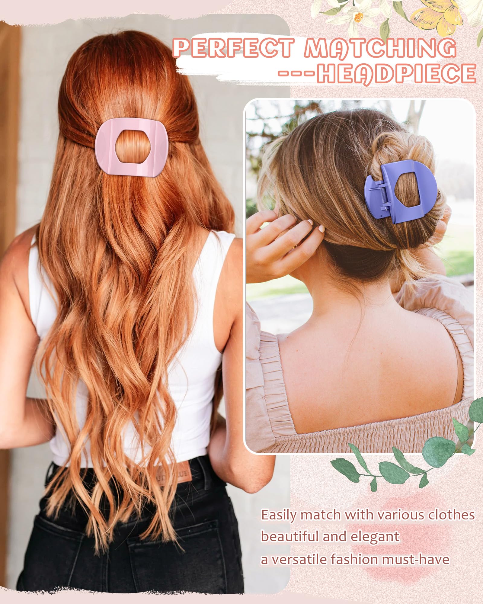 Flache Haarspangen für Damen, mittelgroß, rutschfest, flach, starker Halt, Haarspangen für dünnes Haar (Orange + Lavendel + Rosa + Ingwer + Rosenrot + Hellblau)