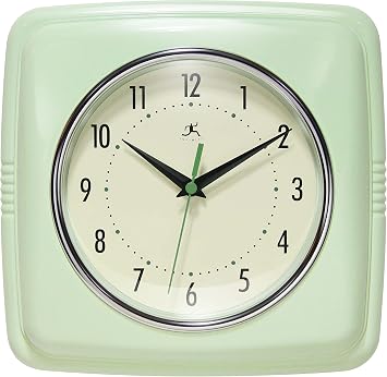 Infinity Instruments Retro Wall Clock - 9 Inch Square Clock - Silent