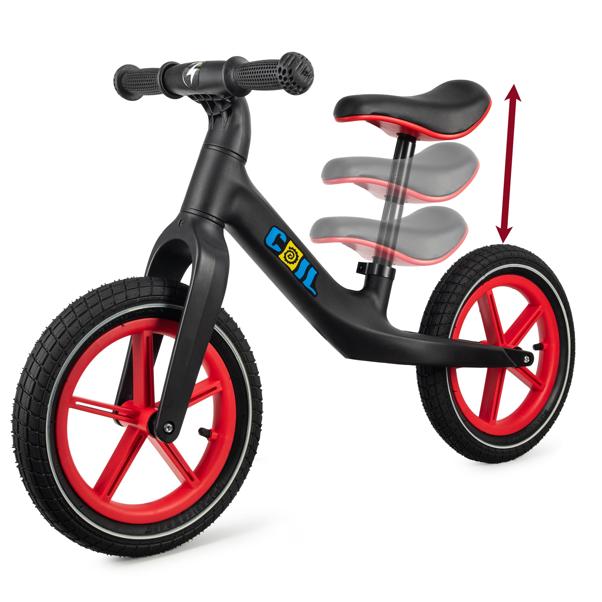 COIL Bicicletta da corsa per bambini, girello per bicicletta, antiscivolo, Balance Bike, telaio in nylon, ruote aeree da 12", seduta in eco-pelle, a partire da 2 anni e fino a 30 kg