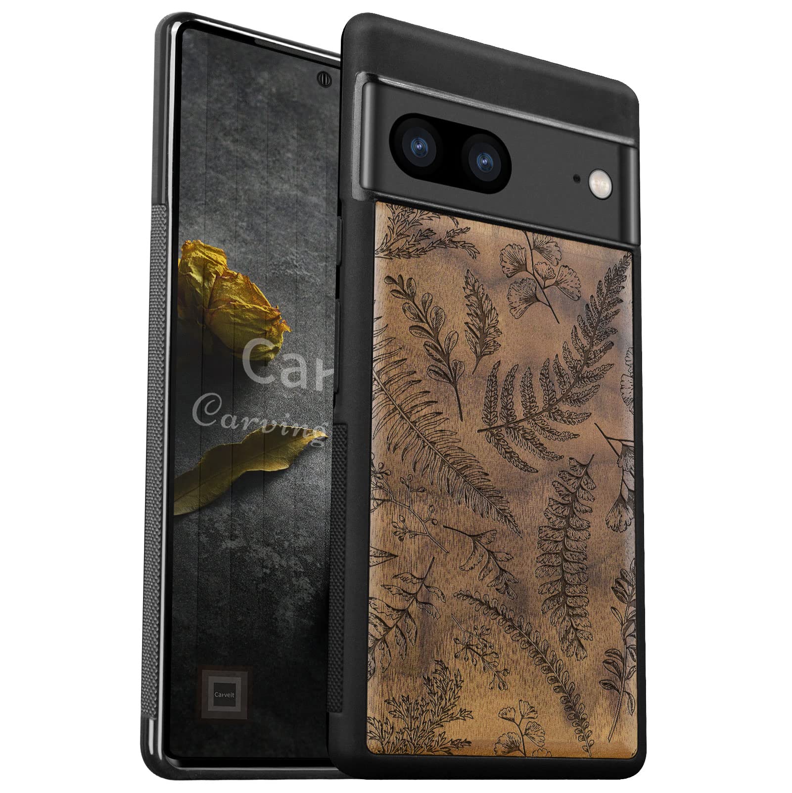 Carveit Wood Case for Pixel 7 Case [Natural Wood & Black Soft TPU] Shockproof Protective Unique & Classy Wooden Cover Compatible with Google Pixel 7 (