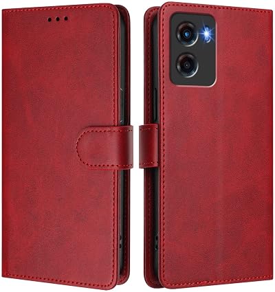 Faux Leather Flip Wallet Case for Motorola Moto G05/E15, YBW Red