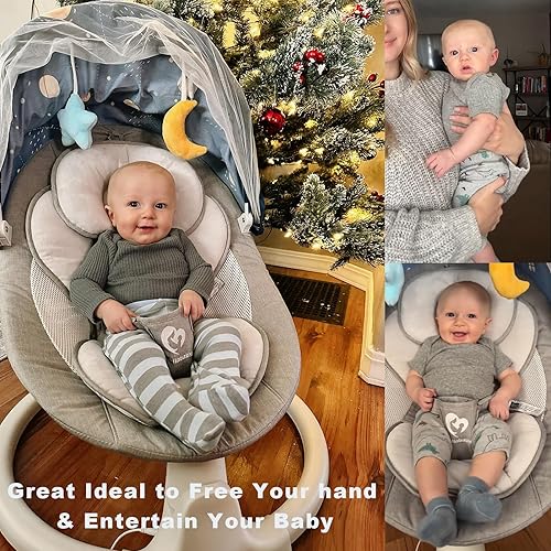 Miniatura 7 de Columpio de bebé Bluetooth para bebés, columpio compacto y portátil, 3 posiciones de asiento, 5 velocidades de columpio, 10 música, control remoto,