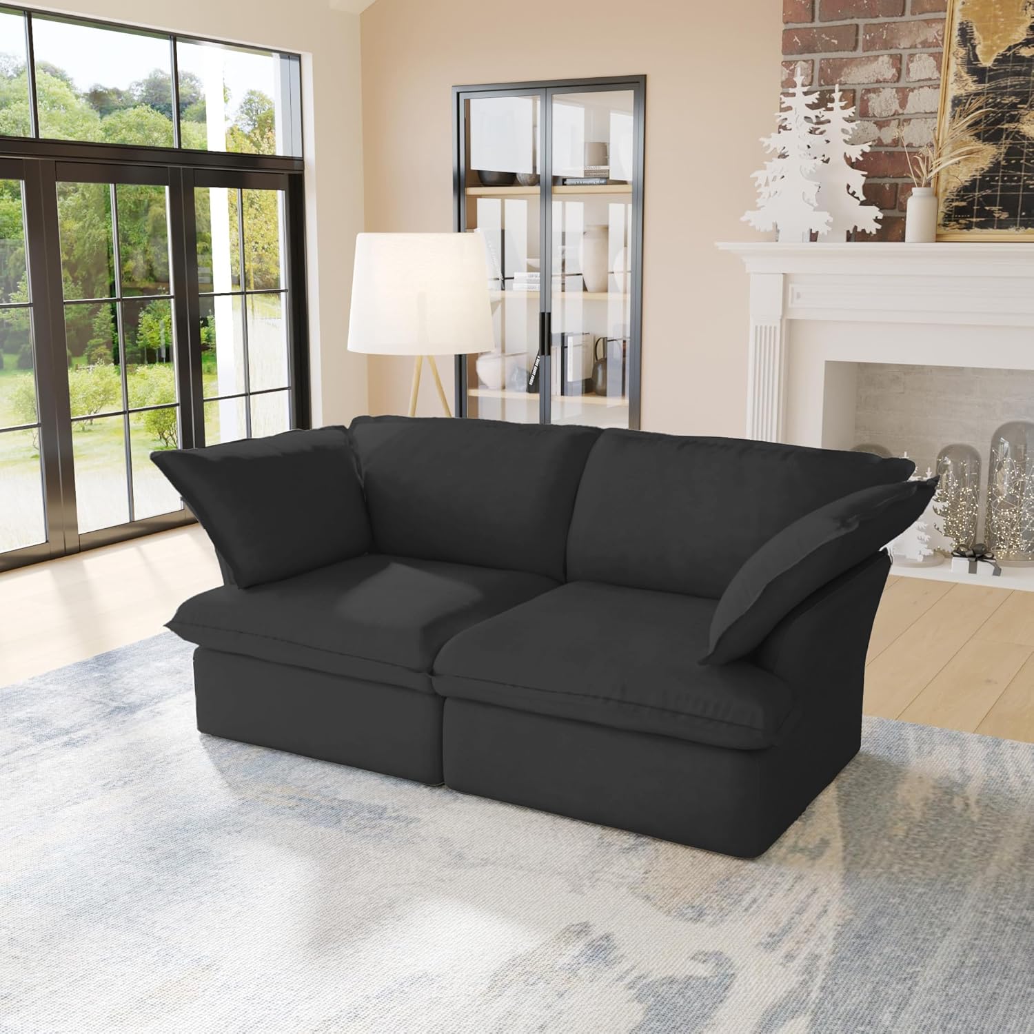 JACH Modern Couch for Living Room, Love Seat Modular Sectional Sofa, Cushion Covers Removable, Comfy Convertible Sectional Couches, Two Corners Sofa for Living Room Bedroom Office Apartment (Black)