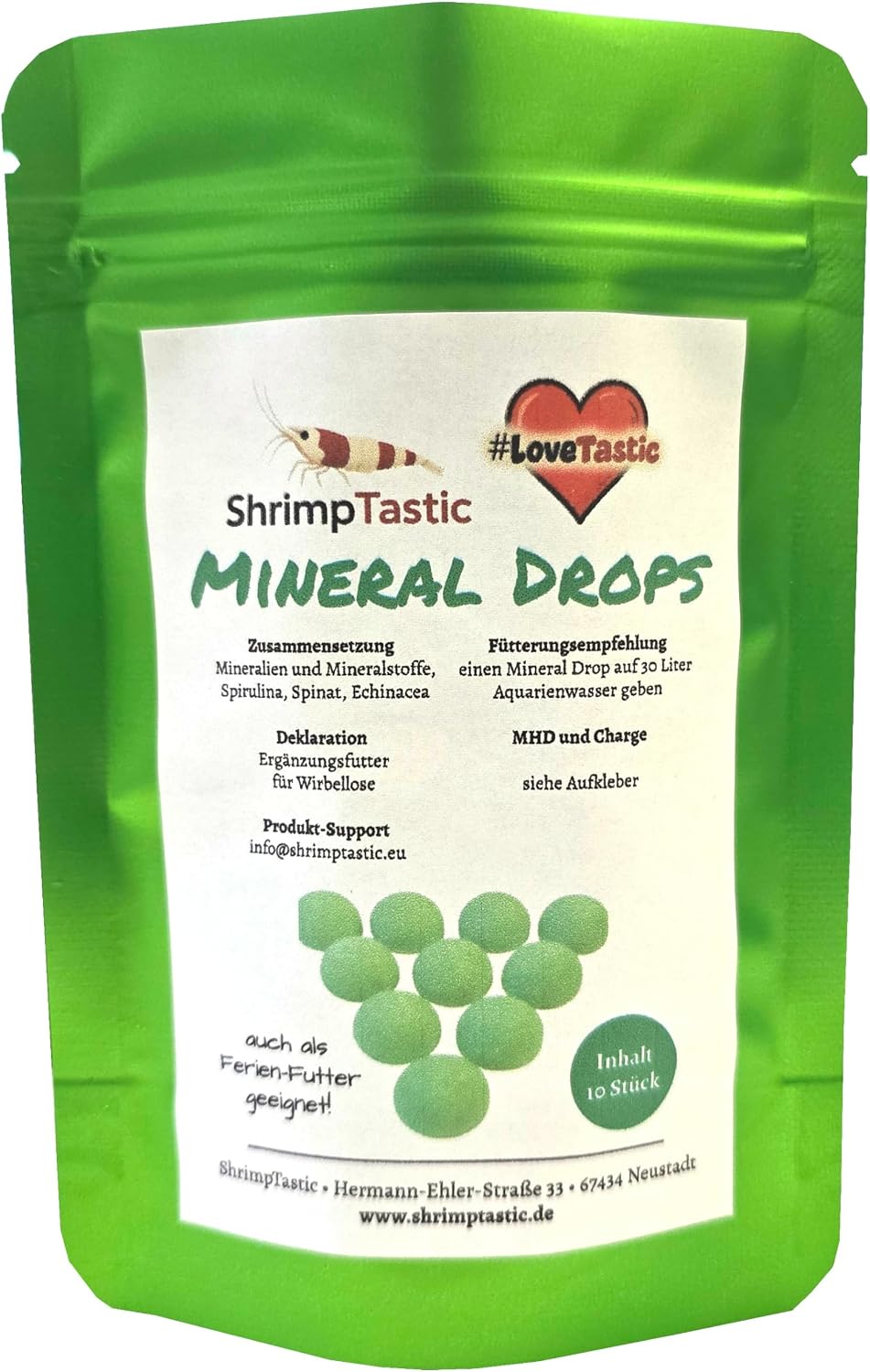 Mineral Drops with Spirulina Spinach & Echinacea Pack of 10 for Shrimp Catfish Crabs Snails Invertebrates Holiday Food Minerals