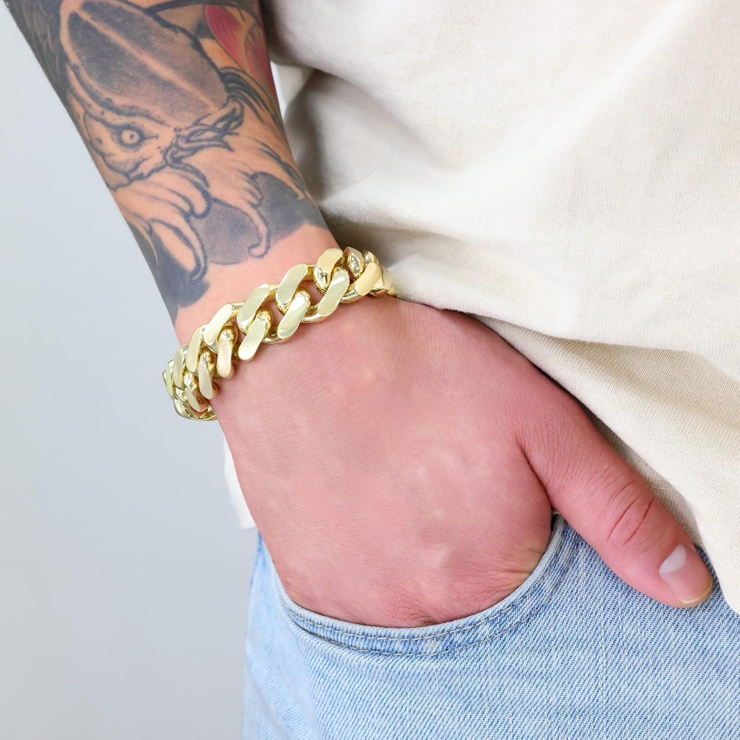 Nuragold 10k Real Yellow Gold Royal Monaco 17mm Miami Cuban Link Bracelet (7.5"-9") Italian Jewelry for Men