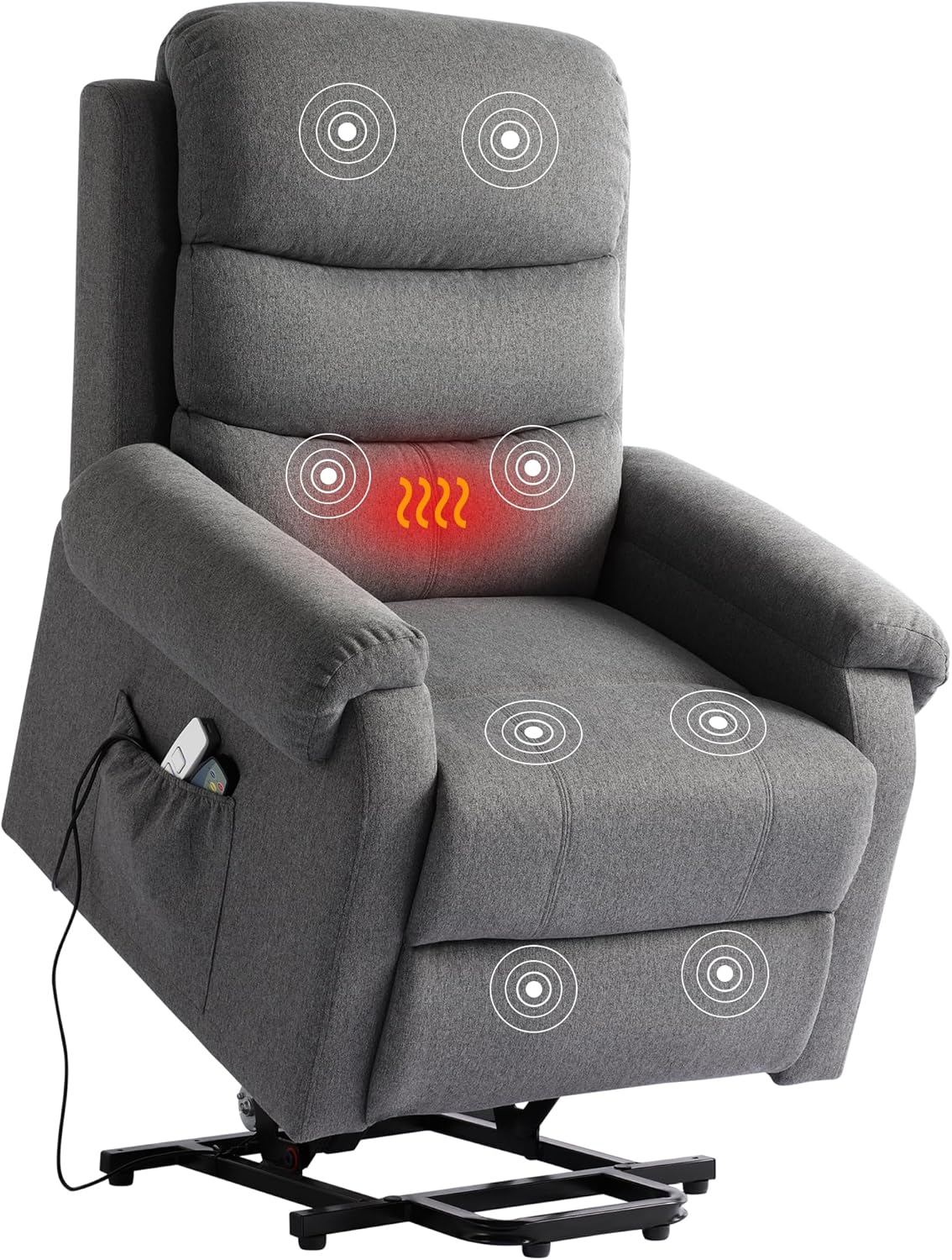 KIGOTY Power Lift Recliner Chair with Massage and Heat for Elderly, Recliner Chairs for Adults, Recliner Massage Chair with Remote Controls,USB Port and Side Pocket (Dark Grey, 29" Wide)