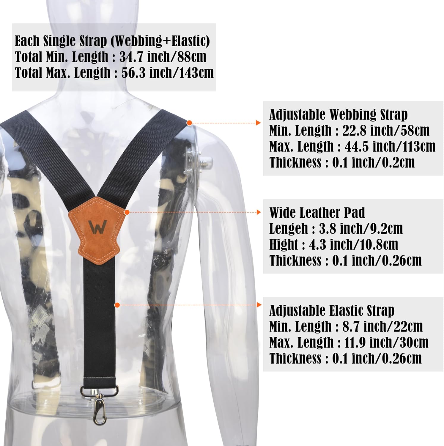 WELKINLAND 2Inch Y-Back Mens Suspenders, Heavy-Duty Suspenders Y Back, Wide Mens Suspender Hooks for Jeans Heavy Duty, Black Men Suspender Pants - Image 9