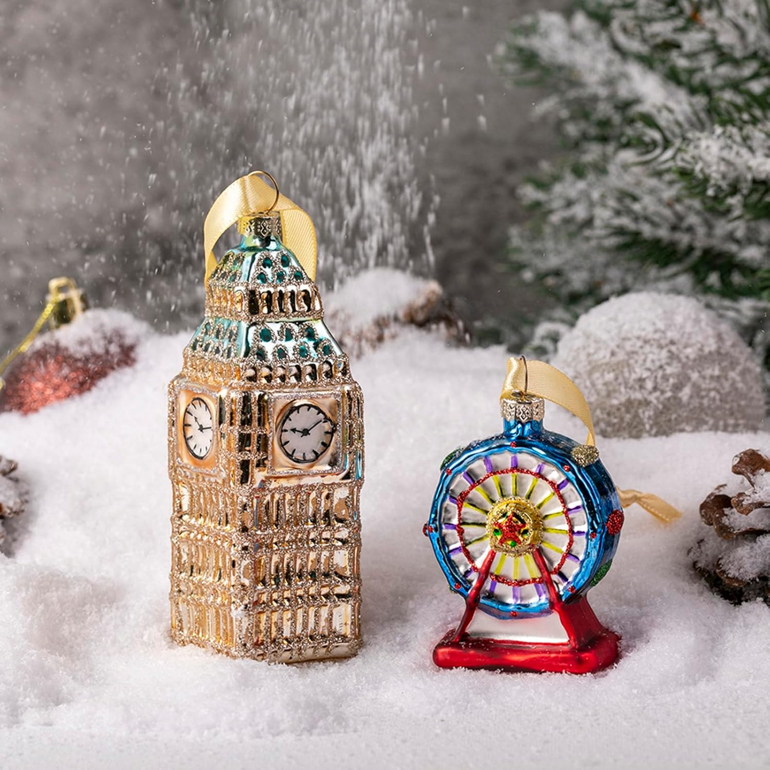Glass Christmas Ornaments, 2Pack Big Ben and London Eye Ornaments for Christmas Tree Blown Glass Ornaments for Christmas Tree Decorations - Image 6