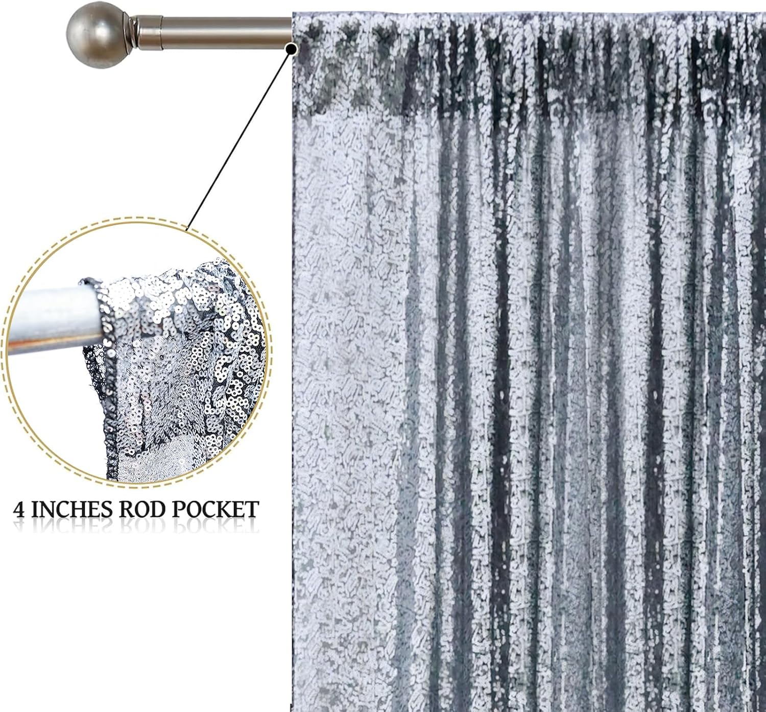 Sugargirl Black Silver Sequin Backdrop Curtain 2 Panels 2FTx8FT Glitter Black Silver Background Drapes Sparkle Photography Backdrop for Party Wedding Birthday Wall Decoration image 5