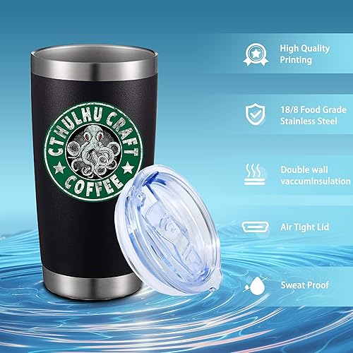 Miniatura 2 de Cthulhu Craft - Taza de pulpo, vaso de café helado de acero inoxidable aislado de 20 onzas con tapa, popote y cepillo para pajilla, divertida taza