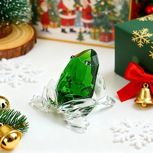 Miniatura 2 de H&D HYALINE & DORA Pequeña figura de rana de cristal colección pisapapeles centro de mesa adorno (verde)
