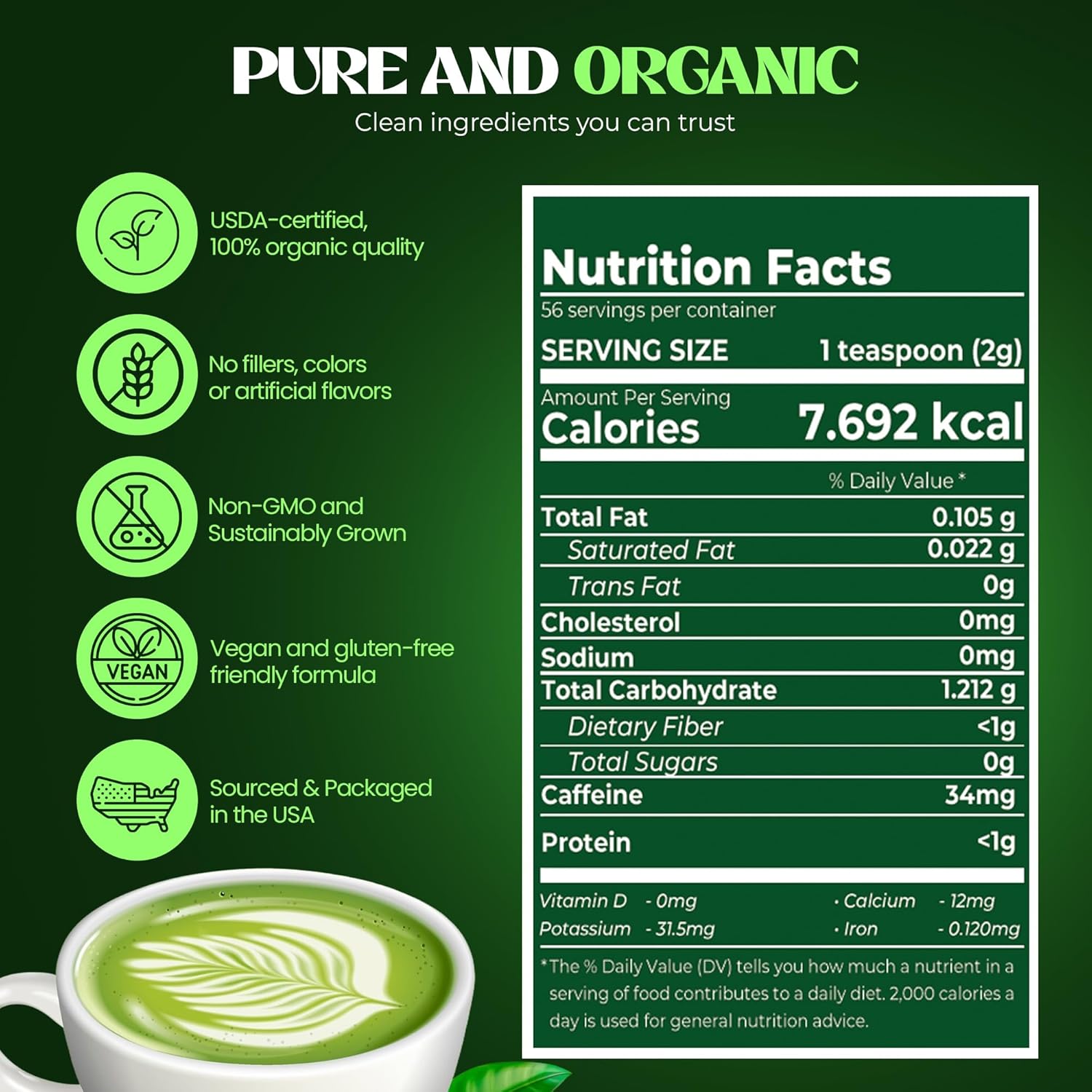 Ovida USDA Organic Ceremonial Grade Matcha Green Tea Powder - Japanese Origin, First Harvest, Stone Ground, Unsweetened & Shade Grown - Premium Matcha for Lattes, Smoothies & Baking - 4oz (113g)