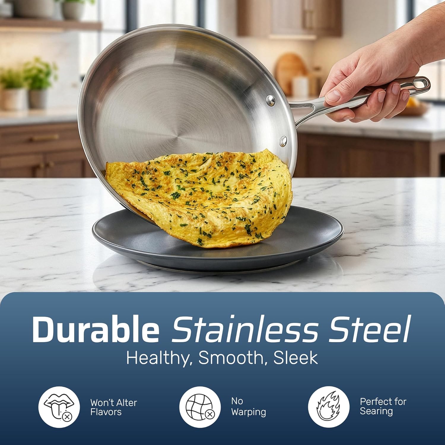 Gotham Steel 10 Pcs Tri Ply Stainless Steel Cookware Set, Pots and Pans Set with Induction Bottom, Made Without PTFE PFOA PFOS, Metal Utensil Safe, Oven and Dishwasher Safe - Image 5