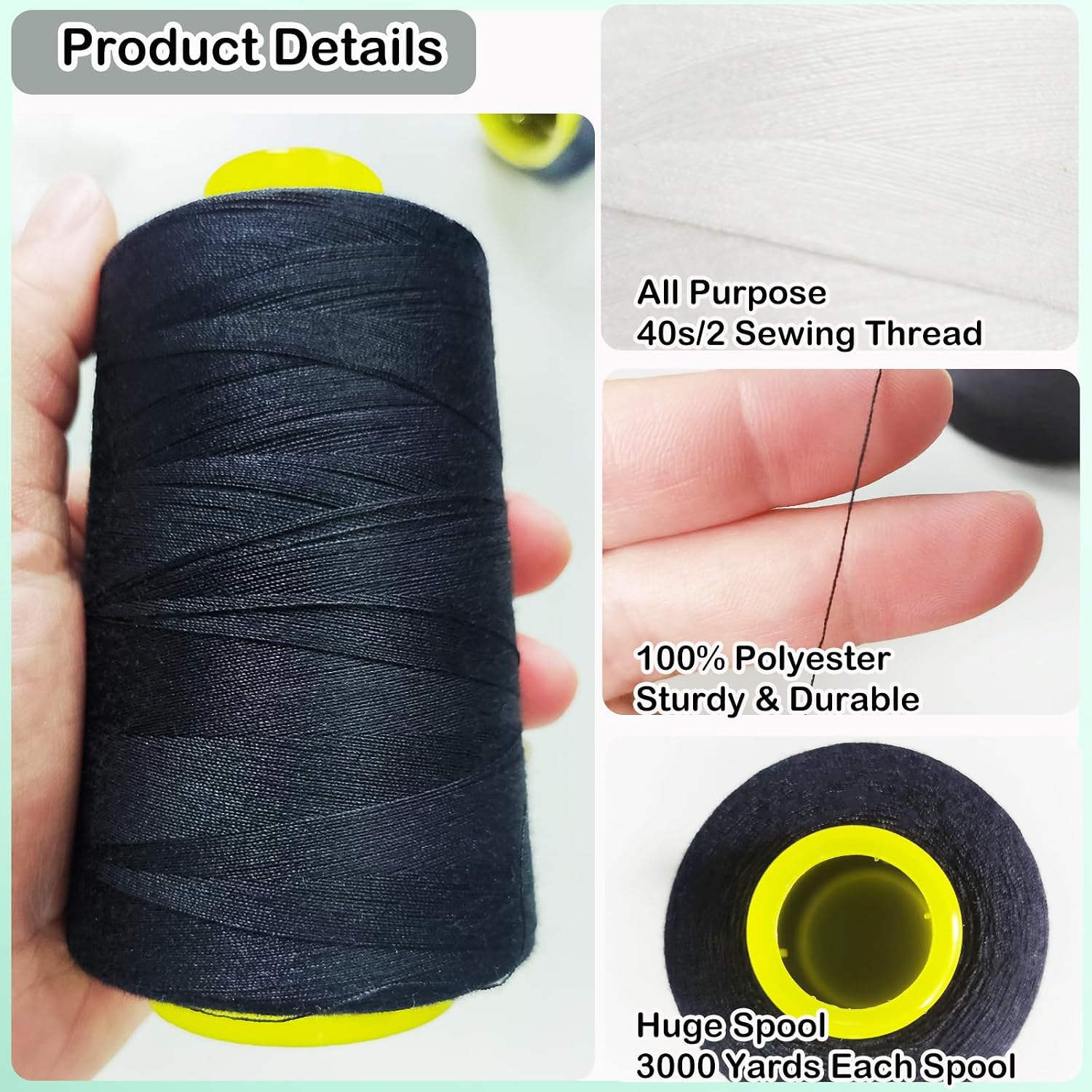 Black & White Serger Thread Cones 8 Pack,40S/2 3000 Yards of Each Serger Thread Spools,Polyester Sewing Thread,All Purpose Thread for Sewing,Overlock,Quilting,Serger Machines