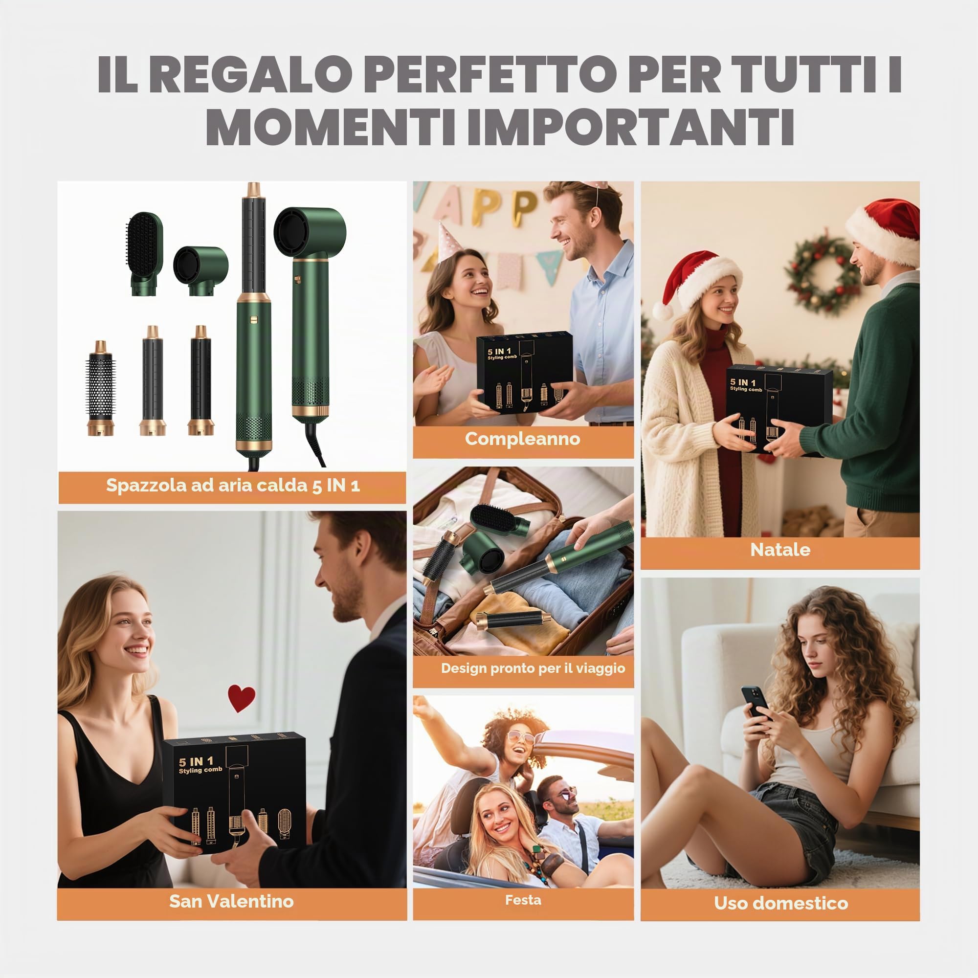 OKWRAP Airstyler 5 in 1 Asciugacapelli 5 in 1 Hairstyler mit Phon Capelli | Airstyler Multifunzione Spazzola Asciugacapelli Per Dare Volume Ai Capelli, Lisciare, Ioni Air Curler Brush,Strumenti Capelli