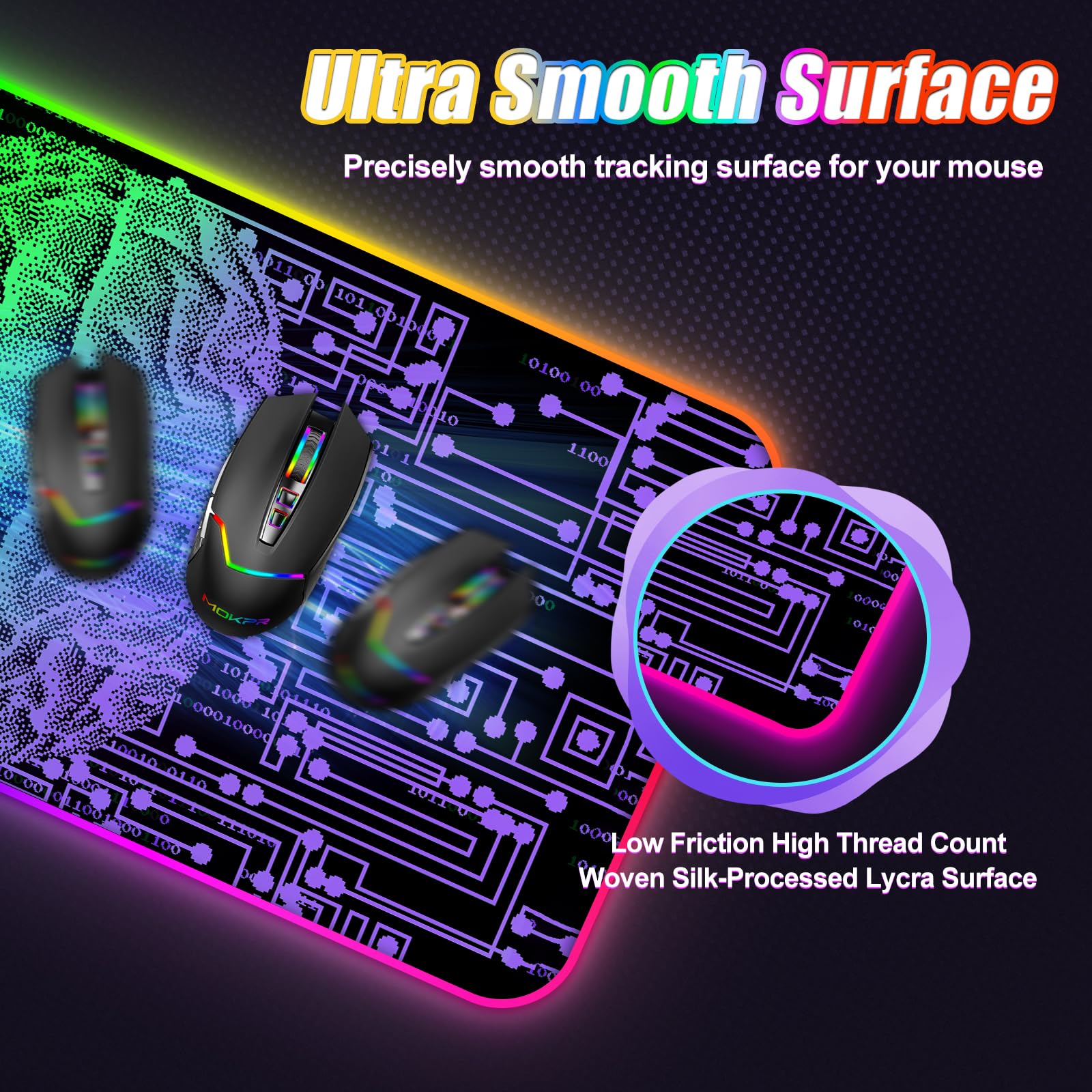 ToLuLu Tappetino per mouse da gioco RGB con ricarica wireless, tappetino per mouse LED da 15 W con caricabatterie da 30 W, 14 modalità di illuminazione, supporto per il polso, base in gomma