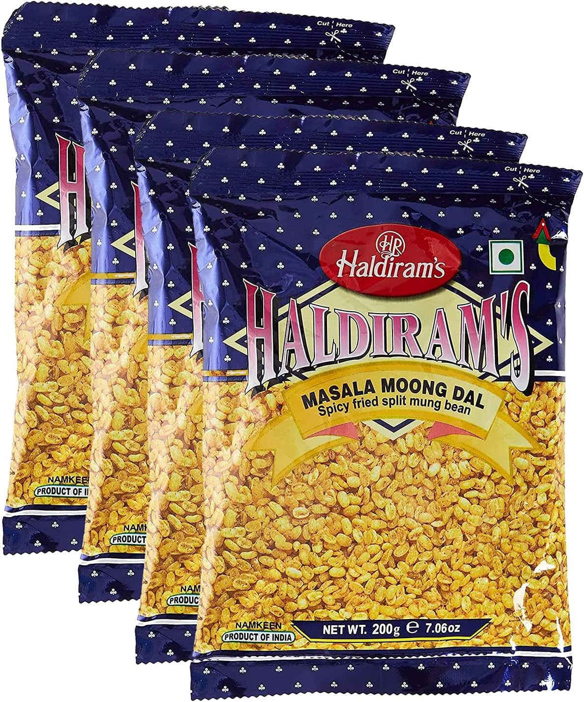 Haldiram’s Savory Snacks – Easy to Carry Anywhere – Crispy, Crunchy & Spicy – Delicious Indian Namkeen Snacks – Made With Authentic Taste – Enjoy At Tea Time (Masala Moong Dal, Pack of 4)