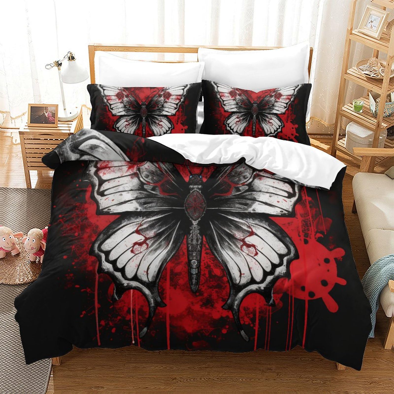 Parure de lit microfibre haut de gamme avec housse de couette papillons 3D grand confort