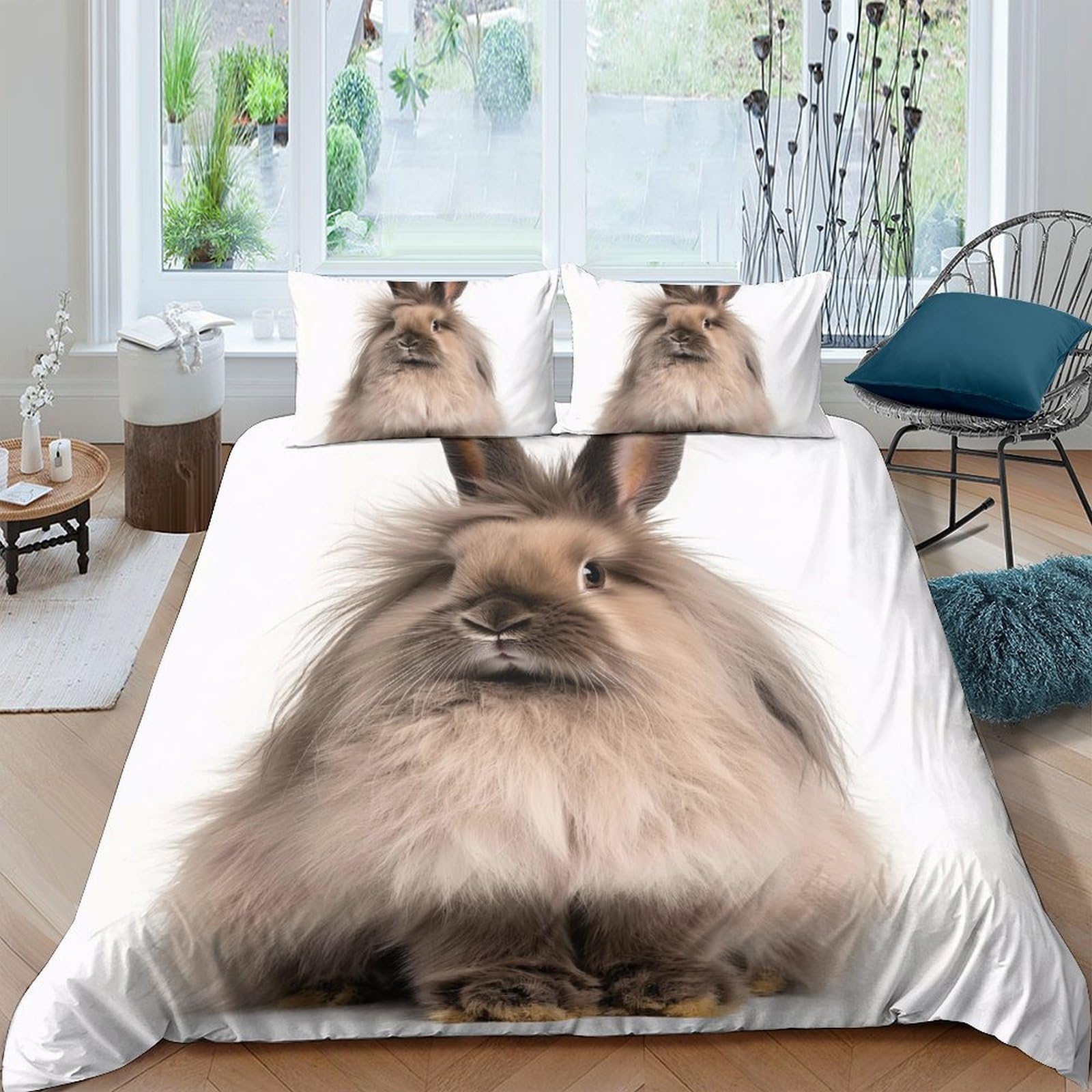 Ctjqhvkz Style-4 3D Printed Fluffy Rabbit Fitted Sheet Microfiber Soft Breathable Bunny Bed Cover For Bedroom Dorm Decoration Protection Single（135X200cm）