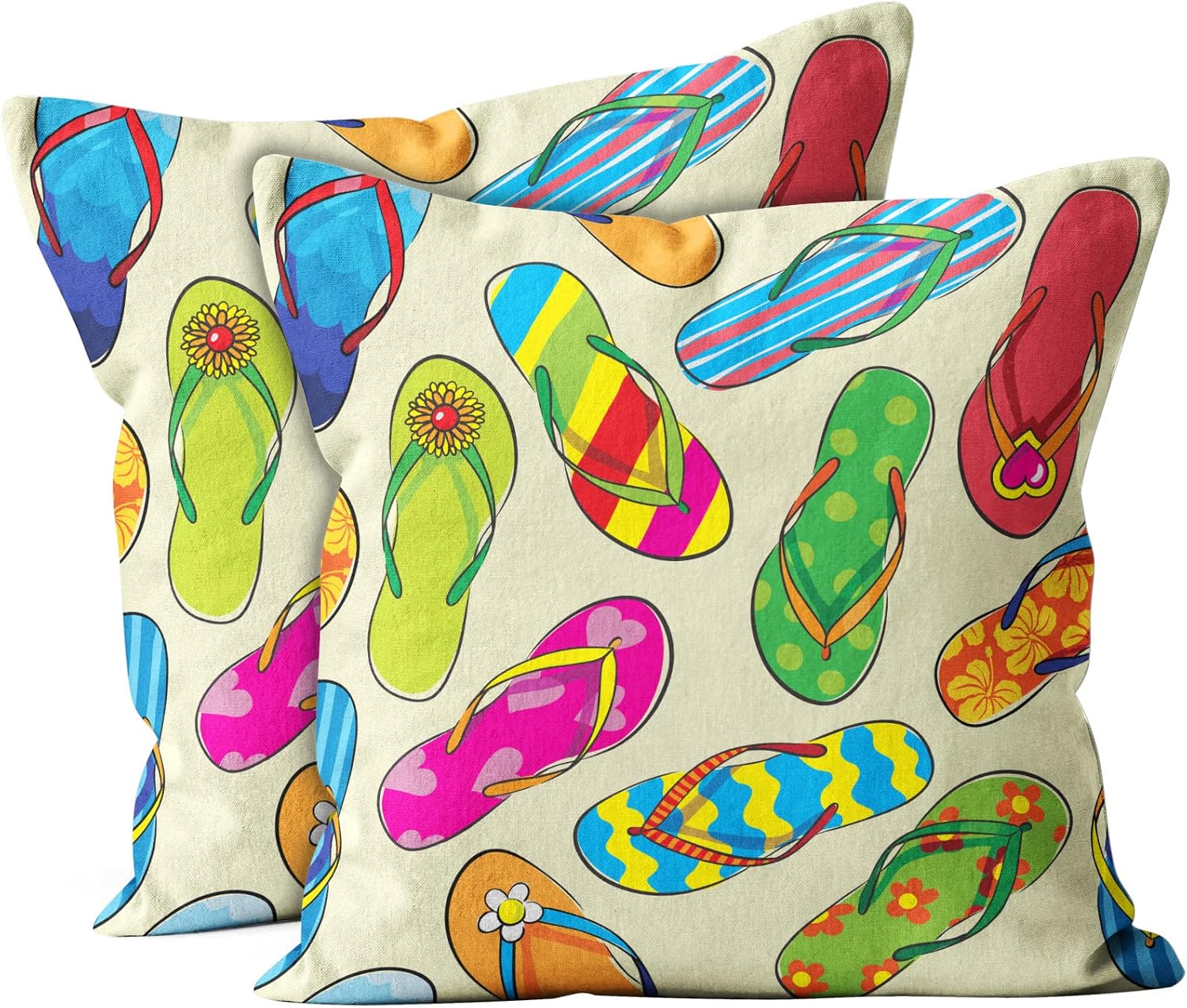 Set of 2, Decorative Square Throw Pillow Case Cushion Cover, Flip Flops Pattern, 20X20 inch, for Couch Sofa Bedroom Chair Home Decor