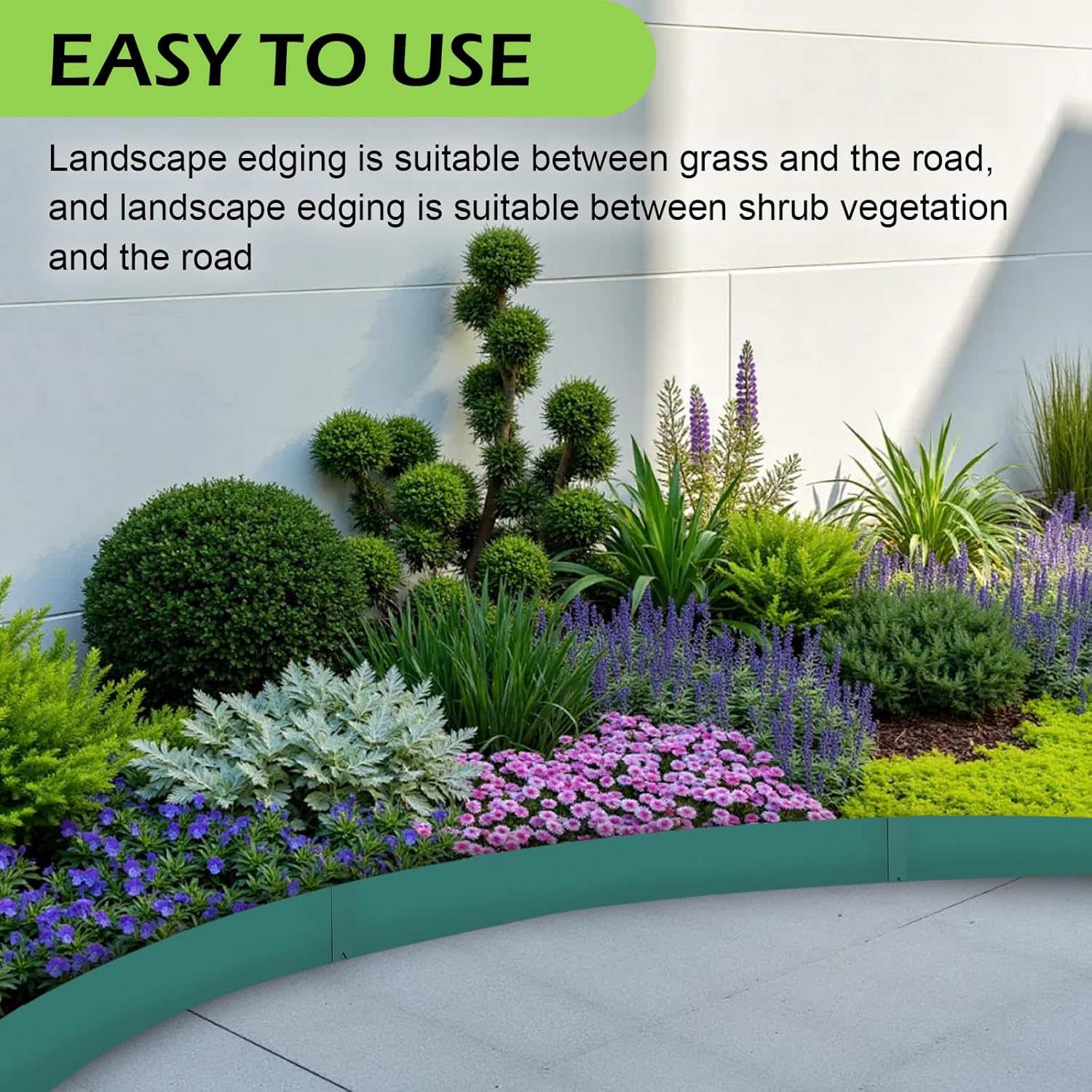 Landscape Edging Kit, Galvanized Steel Edging Landscape Lawn Edging Powder for Lawn Yard, Coated Bendable Metal Strips, No-Dig Hammer-in Edging Border w/Clips (8 INCH 6 PCS, Turquoise)